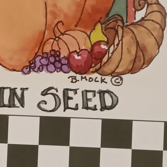 VTG Barbara Mock Pumpkin Print Matted  Framed Green Orange Black & White Checks - Picture 16 of 16